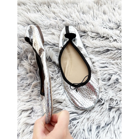 J.Crew Evie Mirrored Silver Textured Leather Flats - Picture 4 of 6